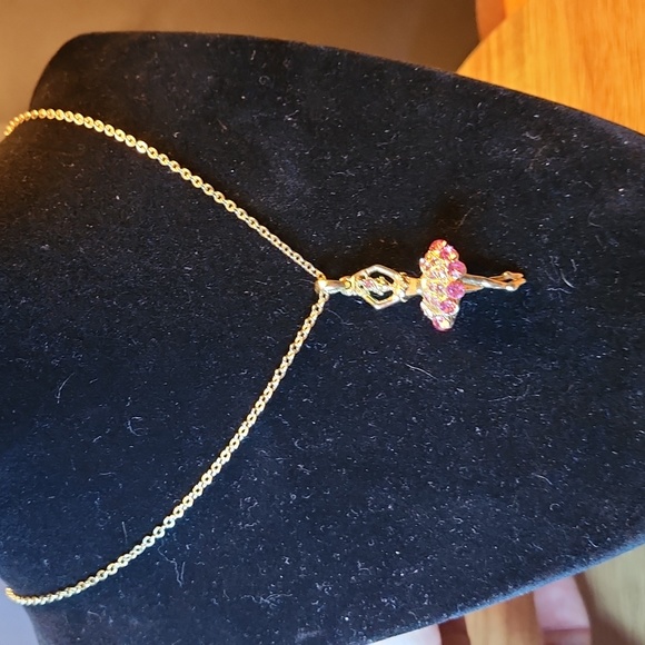 Twirling Ballerina 10" Necklace  Gold plated chain Pink BLING - Picture 3 of 5
